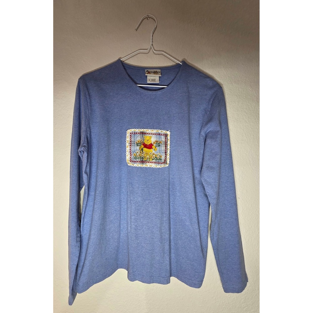 Vintage Walt Disney World Winnie the Pooh Blue Long Sleeve T-Shirt Women Medium